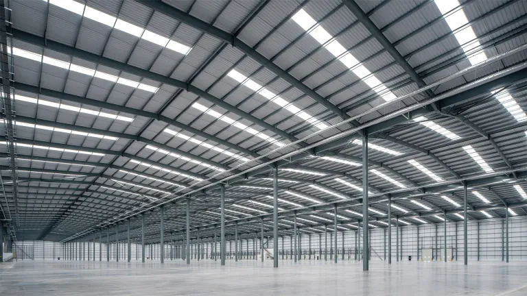 Wide view of the XDock 549 warehouse interior and its roof lighting